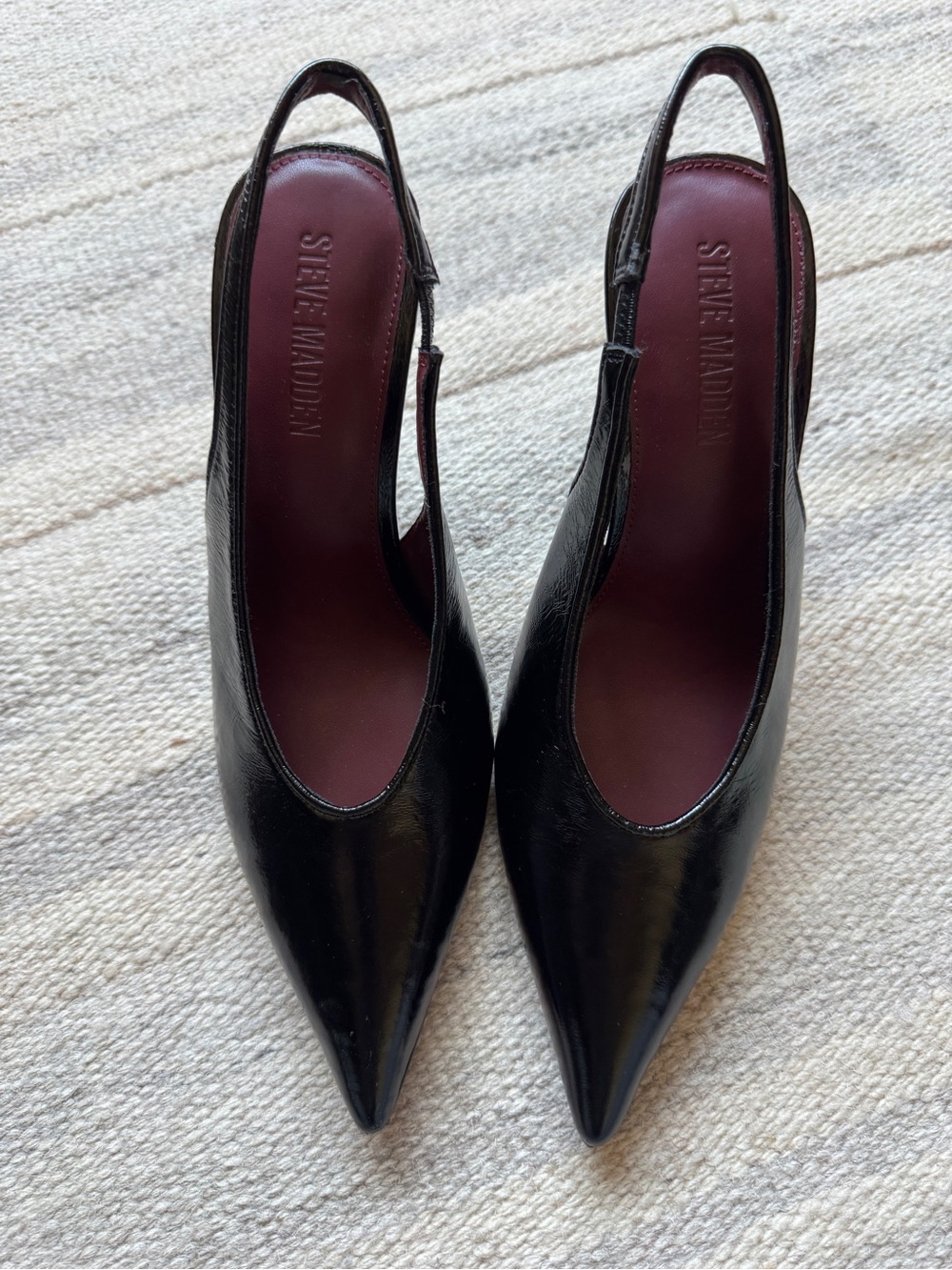 Steve Madden Black Patent Pointed-Toe Slingback Pumps